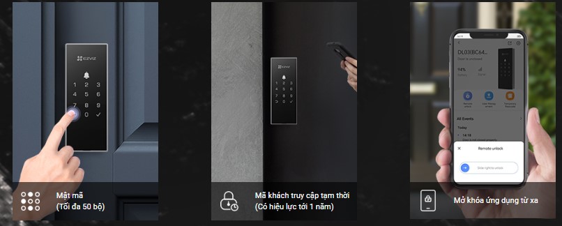 Mật mã (Tối đa 50 bộ) | Mã khách truy cập tạm thời (Có hiệu lực tới 1 năm) | Mở khóa ứng dụng từ xa